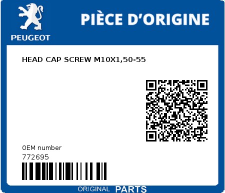 Product image: Peugeot - 772695 - HEAD CAP SCREW M10X1,50-55  0
