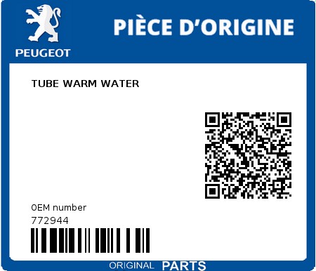 Product image: Peugeot - 772944 - TUBE WARM WATER  0