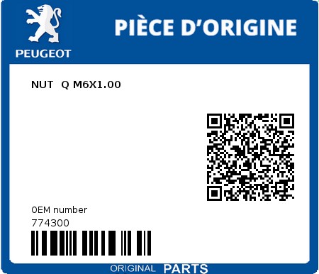 Product image: Peugeot - 774300 - NUT  Q M6X1.00  0