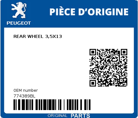 Product image: Peugeot - 774389BL - REAR WHEEL 3,5X13  0