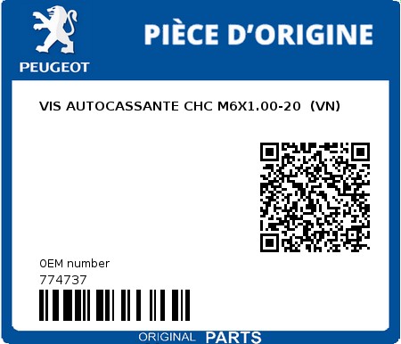 Product image: Peugeot - 774737 - VIS AUTOCASSANTE CHC M6X1.00-20  (VN)  0