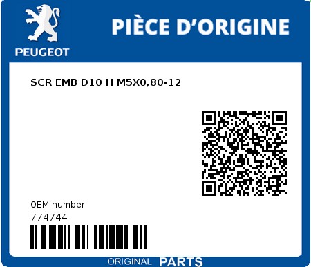 Product image: Peugeot - 774744 - SCR EMB D10 H M5X0,80-12  0