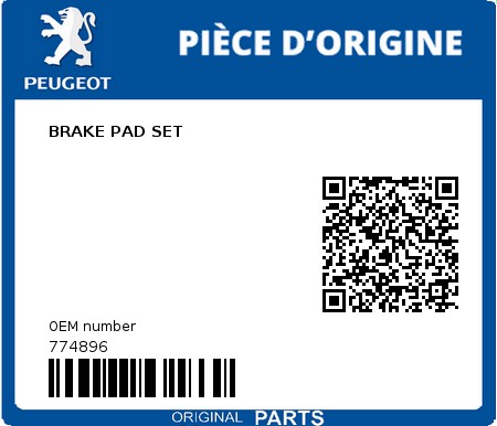 Product image: Peugeot - 774896 - BRAKE PAD SET  0