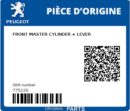 Product image: Peugeot - 775226 - FRONT MASTER CYLINDER + LEVER  0