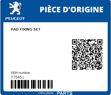 Product image: Peugeot - 775451 - PAD FIXING SET  0