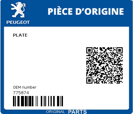 Product image: Peugeot - 775874 - PLATE  0