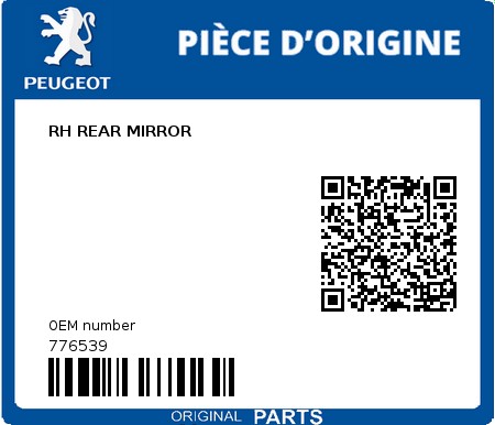 Product image: Peugeot - 776539 - RH REAR MIRROR  0