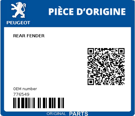 Product image: Peugeot - 776549 - REAR FENDER  0
