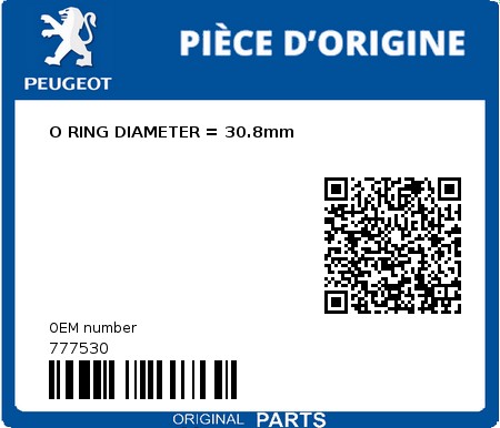 Product image: Peugeot - 777530 - O RING DIAMETER = 30.8mm  0