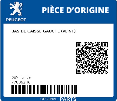 Product image: Peugeot - 778062H6 - BAS DE CAISSE GAUCHE (PEINT)  0