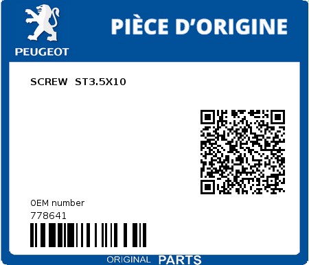 Product image: Peugeot - 778641 - SCREW  ST3.5X10  0