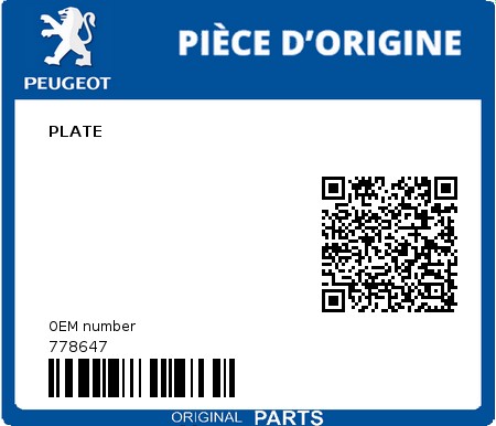 Product image: Peugeot - 778647 - PLATE  0