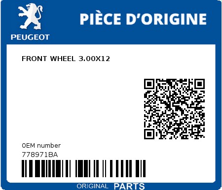 Product image: Peugeot - 778971BA - FRONT WHEEL 3.00X12  0