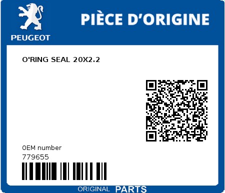 Product image: Peugeot - 779655 - O'RING SEAL 20X2.2  0