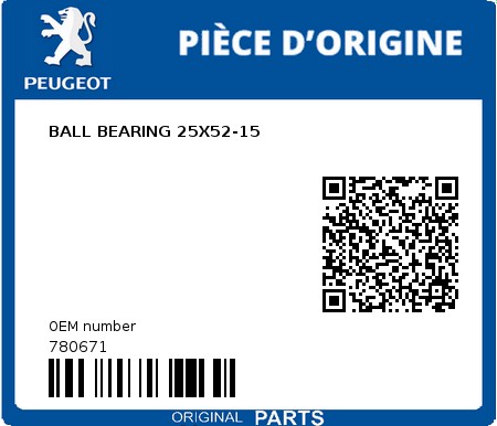 Product image: Peugeot - 780671 - BALL BEARING 25X52-15  0