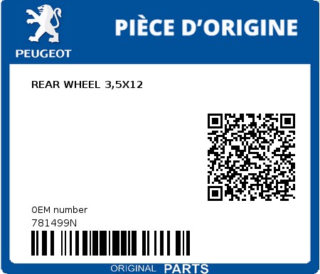 Product image: Peugeot - 781499N - REAR WHEEL 3,5X12  0