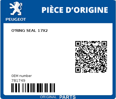 Product image: Peugeot - 781749 - O'RING SEAL 17X2  0