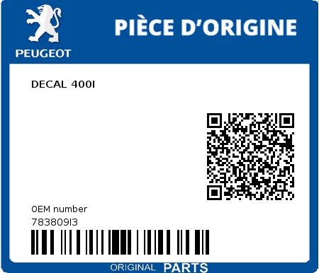 Product image: Peugeot - 783809I3 - DECAL 400I  0