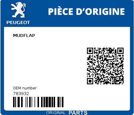 Product image: Peugeot - 783932 - MUDFLAP  0