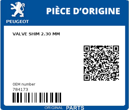 Product image: Peugeot - 784173 - VALVE SHIM 2.30 MM  0