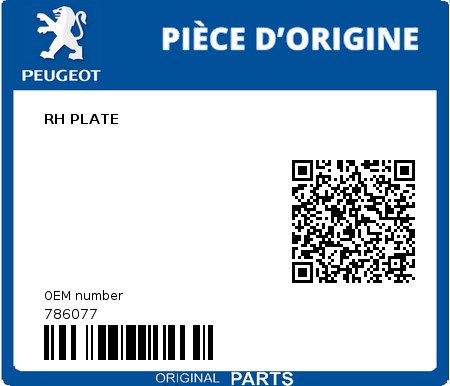 Product image: Peugeot - 786077 - RH PLATE  0