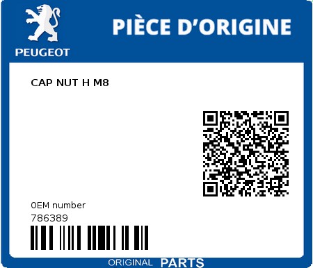Product image: Peugeot - 786389 - CAP NUT H M8  0