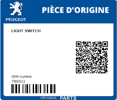 Product image: Peugeot - 786922 - LIGHT SWITCH  0