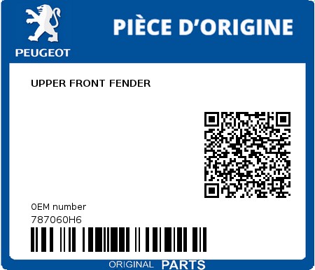 Product image: Peugeot - 787060H6 - UPPER FRONT FENDER  0