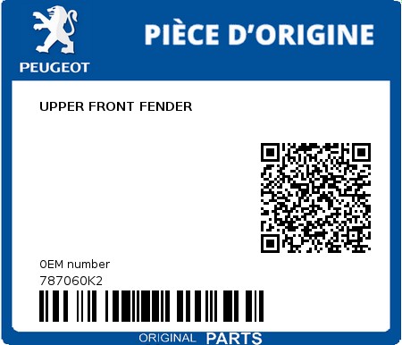 Product image: Peugeot - 787060K2 - UPPER FRONT FENDER  0