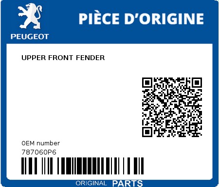 Product image: Peugeot - 787060P6 - UPPER FRONT FENDER  0