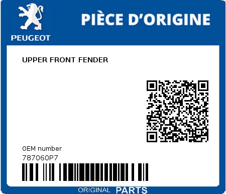 Product image: Peugeot - 787060P7 - UPPER FRONT FENDER  0