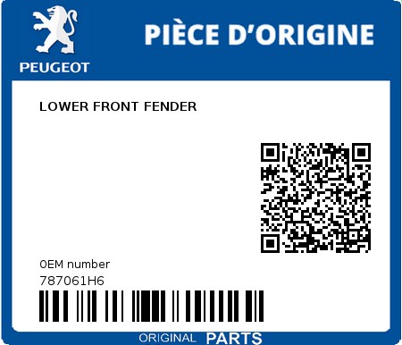 Product image: Peugeot - 787061H6 - LOWER FRONT FENDER  0