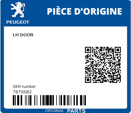 Product image: Peugeot - 787068I2 - LH DOOR  0