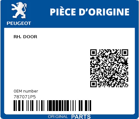 Product image: Peugeot - 787071P5 - RH. DOOR  0