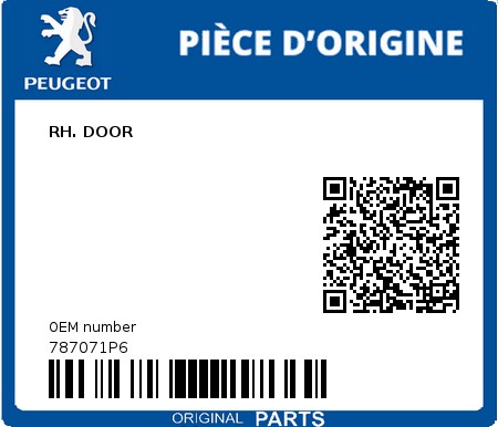 Product image: Peugeot - 787071P6 - RH. DOOR  0