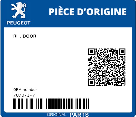 Product image: Peugeot - 787071P7 - RH. DOOR  0
