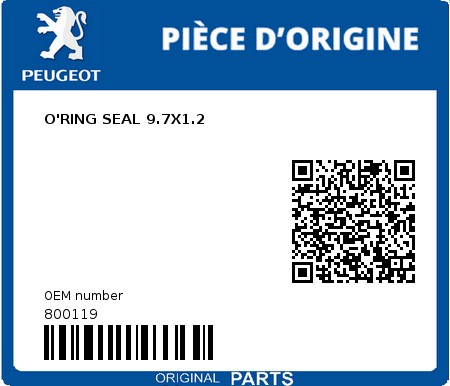 Product image: Peugeot - 800119 - O'RING SEAL 9.7X1.2  0