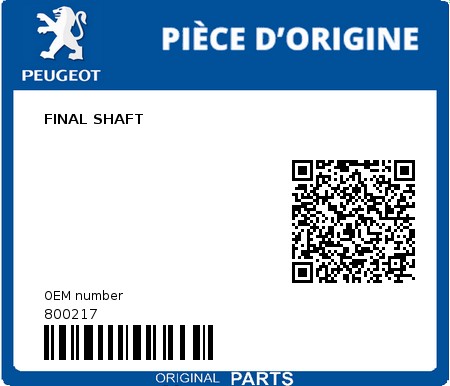 Product image: Peugeot - 800217 - FINAL SHAFT  0