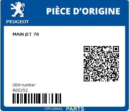 Product image: Peugeot - 800252 - MAIN JET 78  0