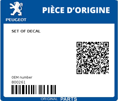 Product image: Peugeot - 800261 - SET OF DECAL  0