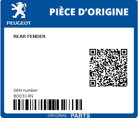 Product image: Peugeot - 800314N - REAR FENDER  0