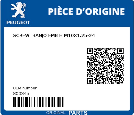 Product image: Peugeot - 800345 - SCREW  BANJO EMB H M10X1.25-24  0