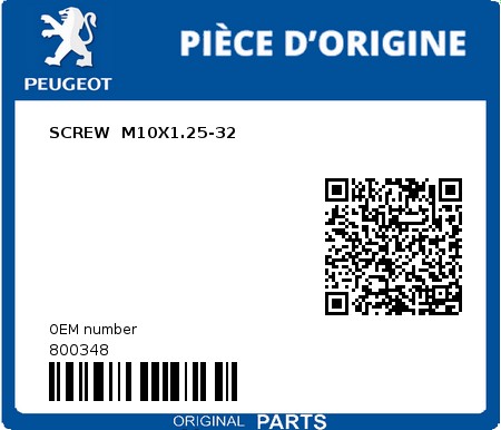 Product image: Peugeot - 800348 - SCREW  M10X1.25-32  0