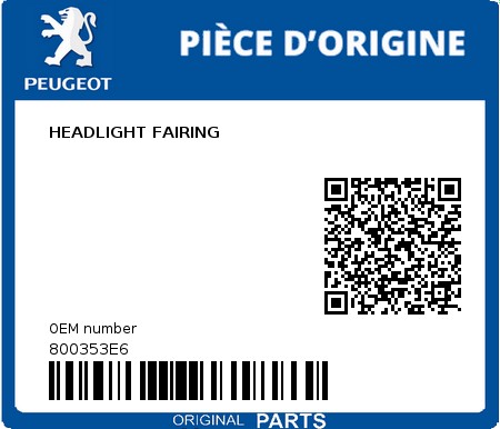Product image: Peugeot - 800353E6 - HEADLIGHT FAIRING  0