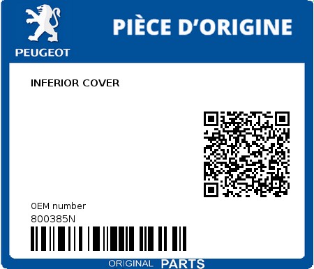 Product image: Peugeot - 800385N - INFERIOR COVER  0