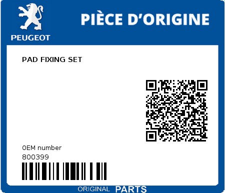 Product image: Peugeot - 800399 - PAD FIXING SET  0