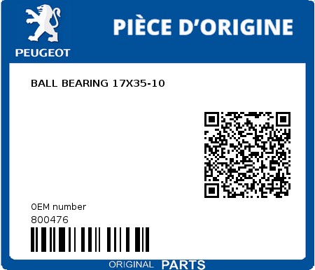 Product image: Peugeot - 800476 - BALL BEARING 17X35-10  0