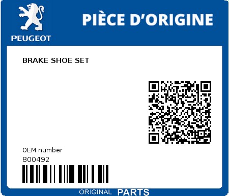 Product image: Peugeot - 800492 - BRAKE SHOE SET  0