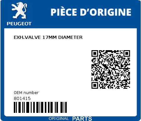 Product image: Peugeot - 801415 - EXH.VALVE 17MM DIAMETER  0