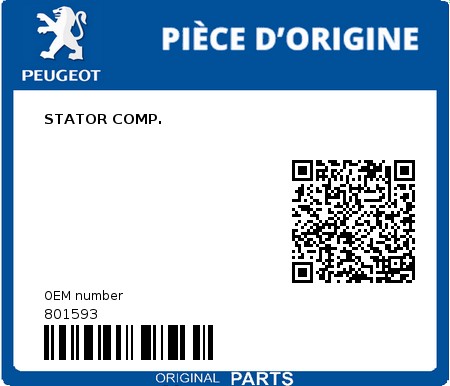 Product image: Peugeot - 801593 - STATOR COMP.  0